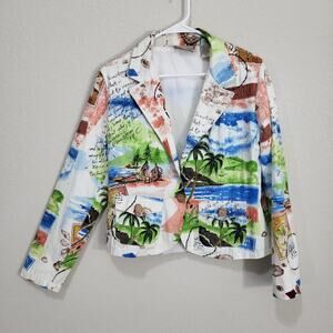 Life Style Vintage Jacket Blazer Womens Large 90s Tropical Casual Art to Wear